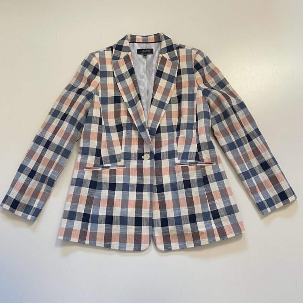 Talbots Vivid Jacket Blazer Plaid Cotton Single Button Preppy Spring Modern Pink - Picture 5 of 16